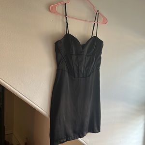 Jet black corset satin mini dress